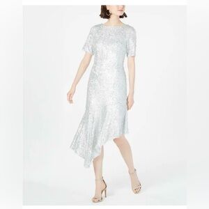 NWT Adrianna Papell Silver Sequin Midi Dress